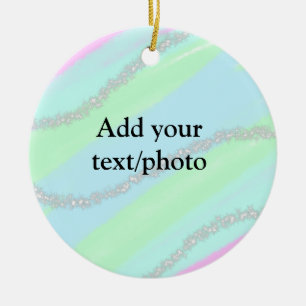 Blue pink green glitter sparkle pastel add name p ceramic tree decoration