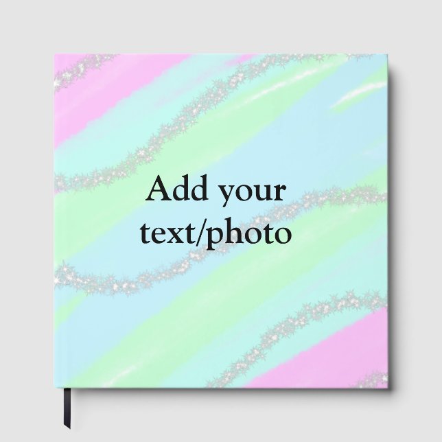 Blue pink green glitter sparkle pastel add name p guest book (Front)