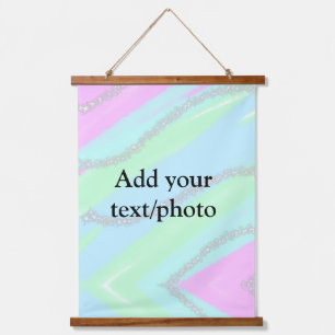 Blue pink green glitter sparkle pastel add name p hanging tapestry