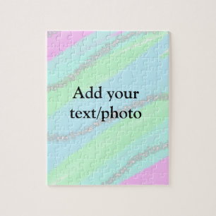 Blue pink green glitter sparkle pastel add name p jigsaw puzzle