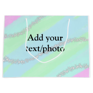 Blue pink green glitter sparkle pastel add name p large gift bag