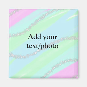 Blue pink green glitter sparkle pastel add name p magnet