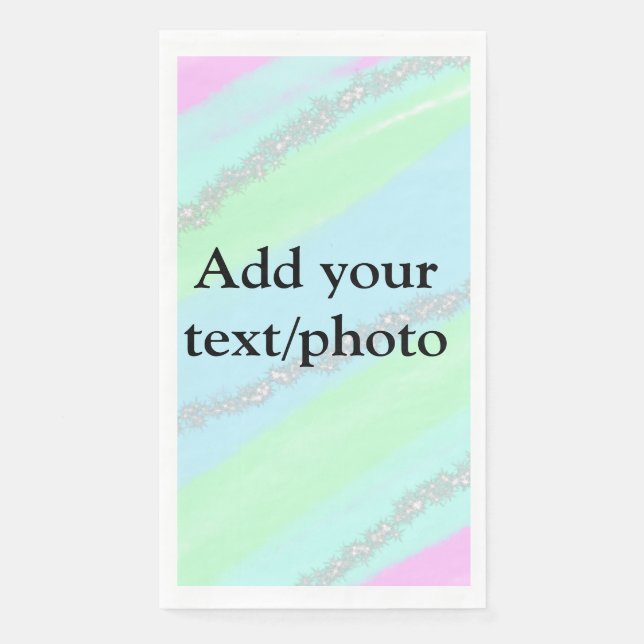 Blue pink green glitter sparkle pastel add name p napkin (Front)