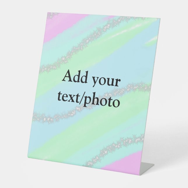 Blue pink green glitter sparkle pastel add name p pedestal sign (Front)