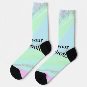 Blue pink green glitter sparkle pastel add name p socks