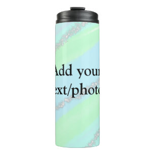 Blue pink green glitter sparkle pastel add name p thermal tumbler