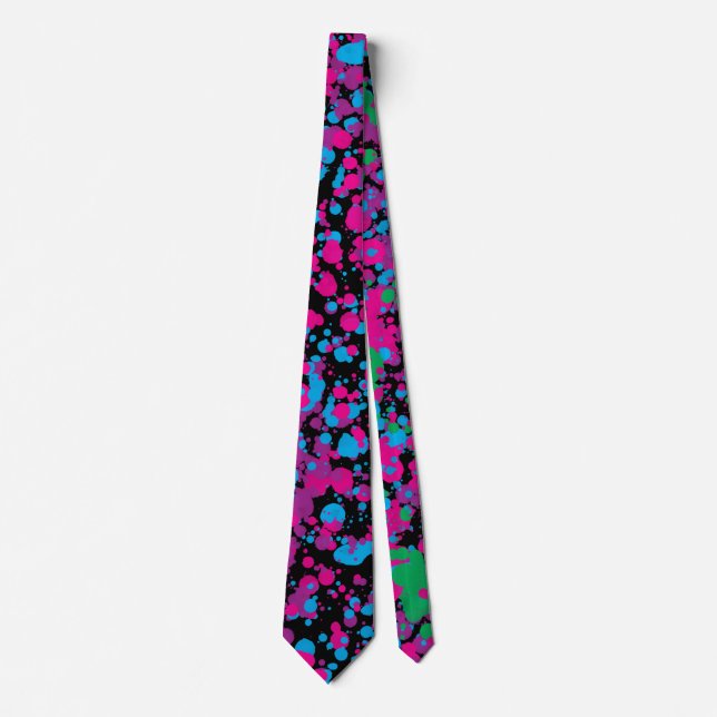 Blue, Pink, Green Paint Splatter Neck Tie (Front)