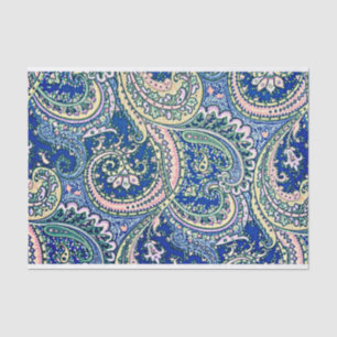 Blue, Pink, Green Paisley Flowers, Leaves  Tissue Paper