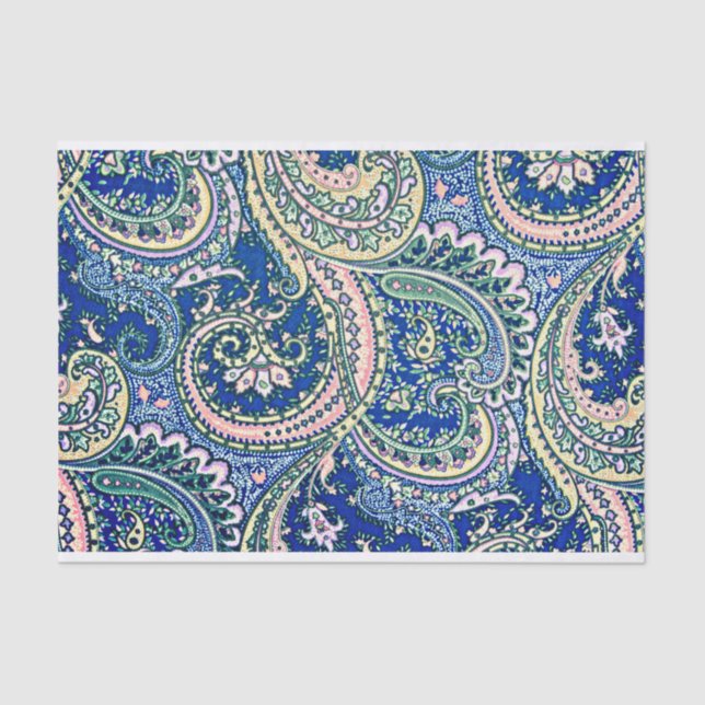 Blue, Pink, Green Paisley Flowers, Leaves  Tissue Paper (Front)