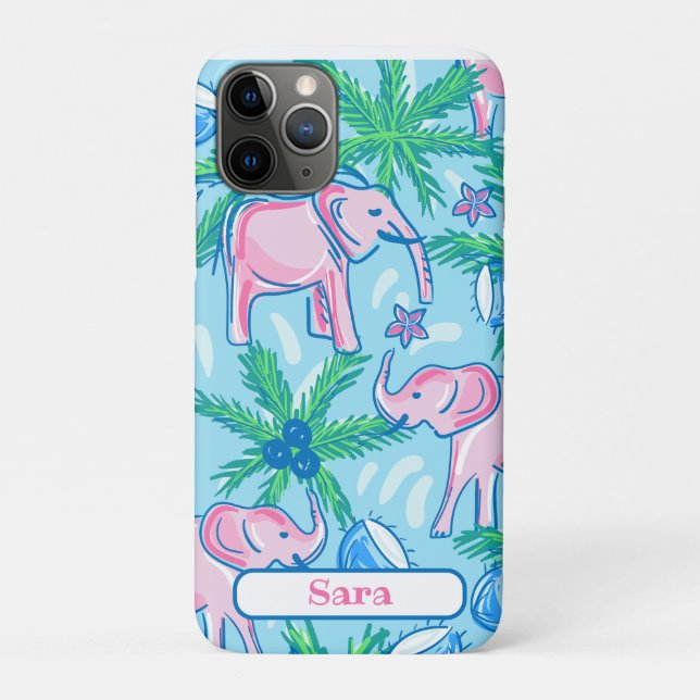 Blue Pink Green Preppy Elephant Case-Mate iPhone Case (Back)