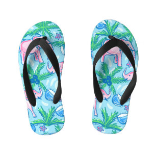 Blue Pink Green Preppy Elephant  Kid's Flip Flops