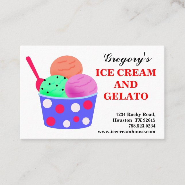 Blue Pink Green Red Ice Cream Gelato Business Card (Front)