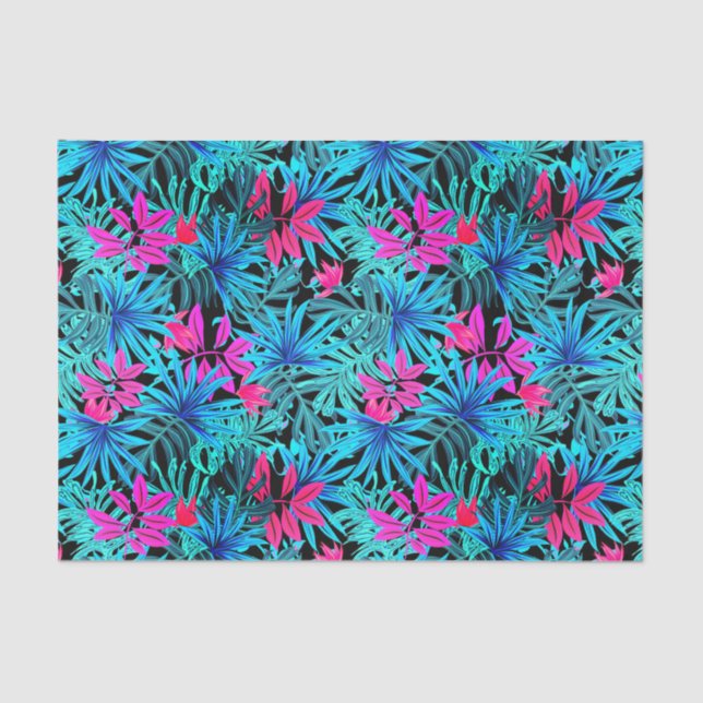 Blue Pink/Green Tropical Palm Leaf Tissue Paper (Front)