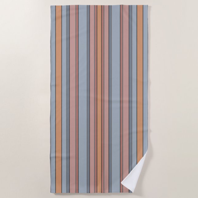 Blue Pink Grey Colour Block Vertical Stripes  Beach Towel (Front)