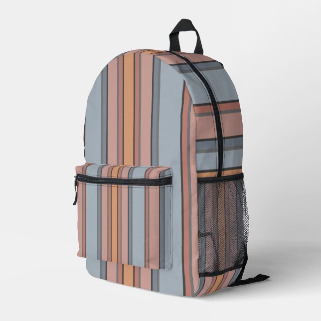 Blue Pink Grey Colour Block Vertical Stripes  Printed Backpack (Back Corner Right)