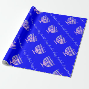 Blue Pink Hanukkah Menorah 4 Laura Wrapping Paper