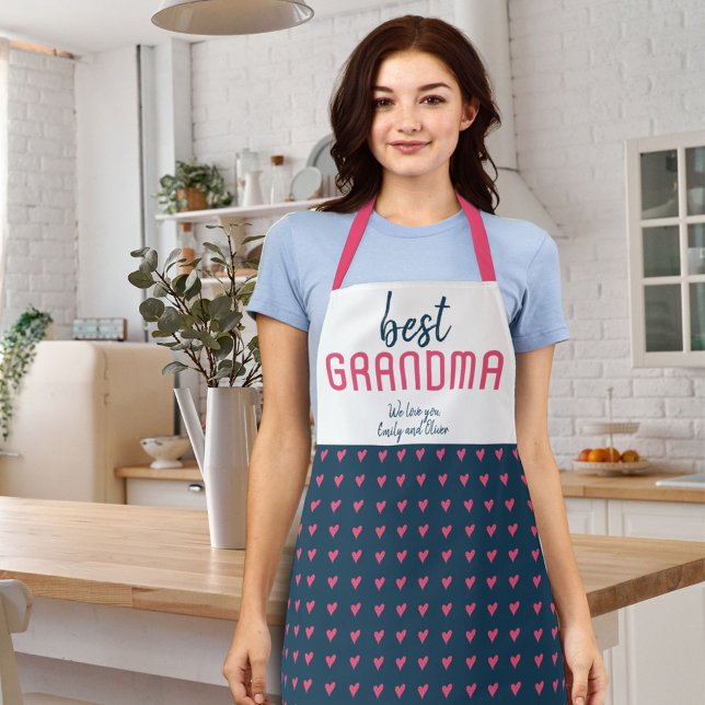 Blue Pink Heart Pattern Best Grandma Mother`s Day Apron (Creator Uploaded)