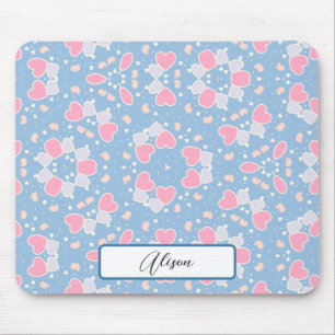 Blue Pink Hearts Butterflies Pattern and Your Name Mouse Mat