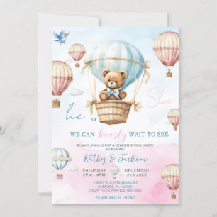 Blue Pink Hot Air Balloon Gender Reveal Invite