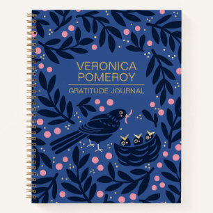 Blue & Pink Illustrated Bird Gratitude Journal
