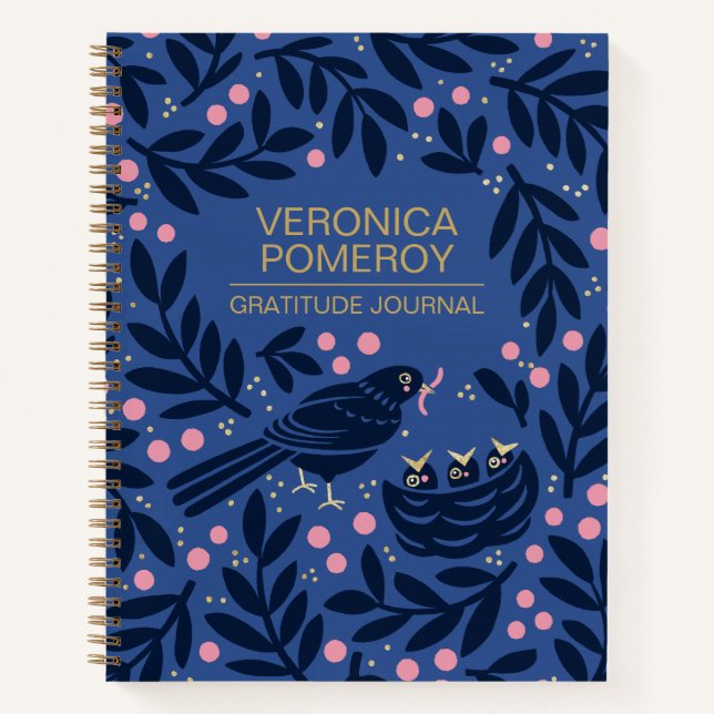 Blue & Pink Illustrated Bird Gratitude Journal (Front)
