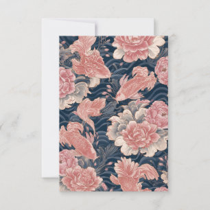 Blue Pink Koi Chinoiserie Floral Pattern Thank You Card