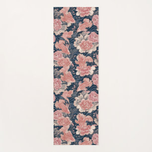 Blue Pink Koi Chinoiserie Floral Pattern Yoga Mat