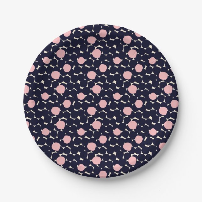 Blue & Pink Large Dot Pattern Paper Plate (Front)