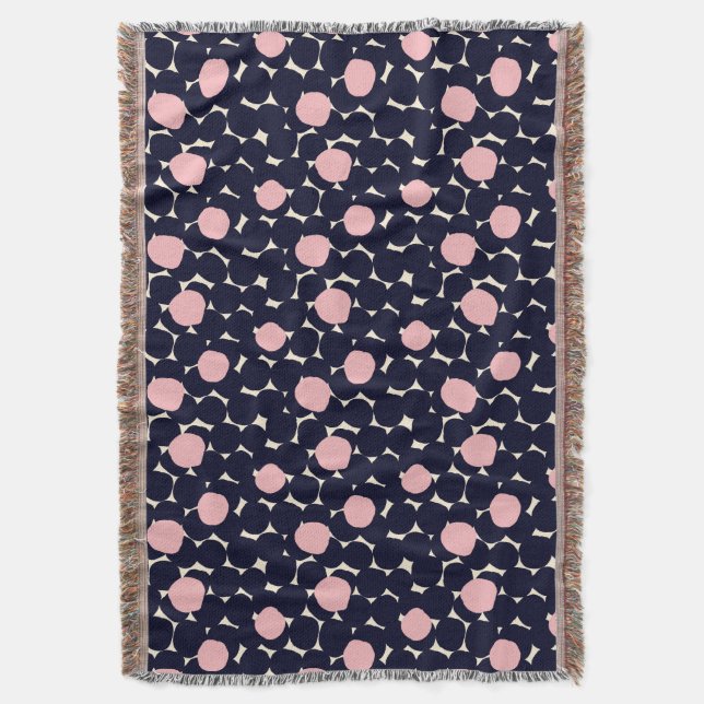 Blue & Pink Large Dot Pattern Throw Blanket (Front Vertical)
