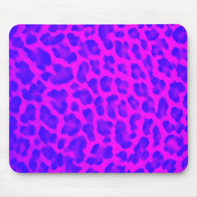 Blue & Pink Leopard Print Mouse Mat (Front)