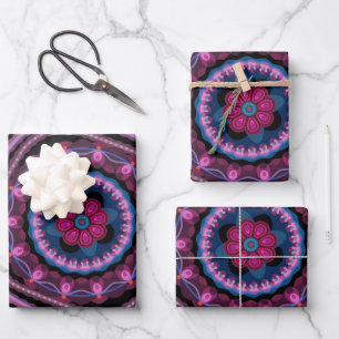 Blue Pink Lilac Mandala  Wrapping Paper Sheet