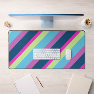 Blue pink lime Colorful retro geometric lines  Desk Mat