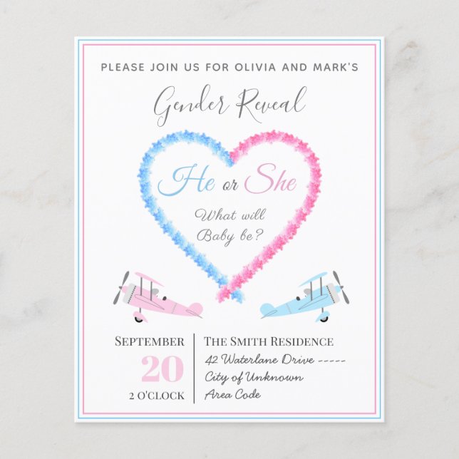 Blue Pink Love Heart Smoke Aeroplane Gender Reveal (Front)