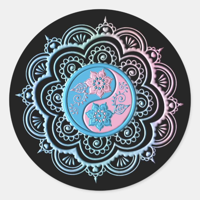 Blue & Pink Mandala Classic Round Sticker (Front)