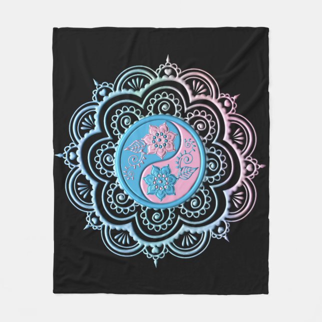 Blue & Pink Mandala Fleece Blanket (Front)