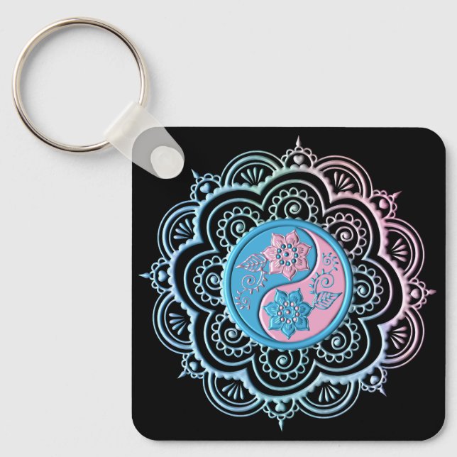Blue & Pink Mandala Key Ring (Front)