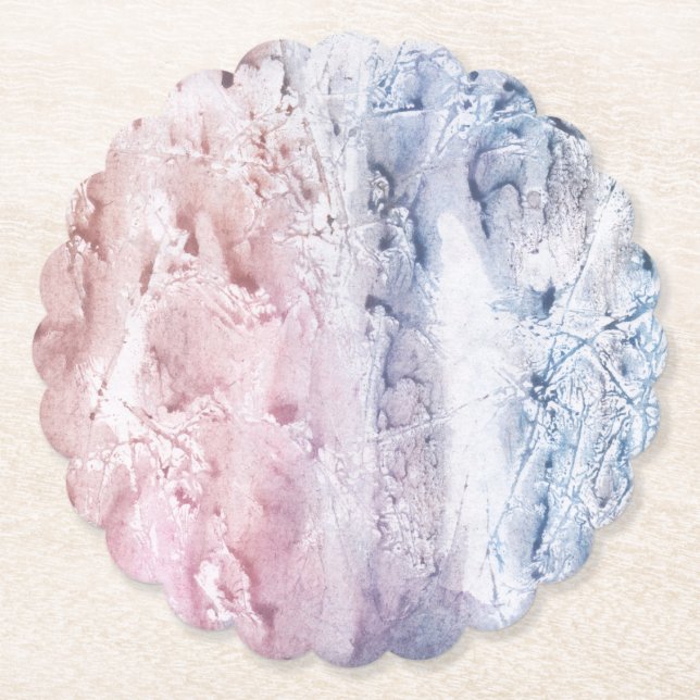 Blue pink marble abstract watercolor art paper coaster (Front)