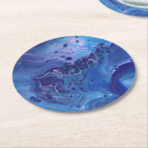 Blue & Pink Marble Abstraction Round Paper Coaster