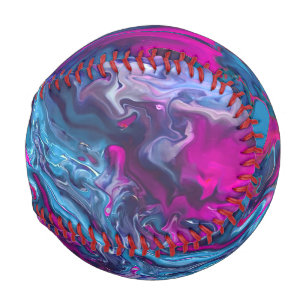Blue & Pink Marble Acrylic Abstraction Baseball