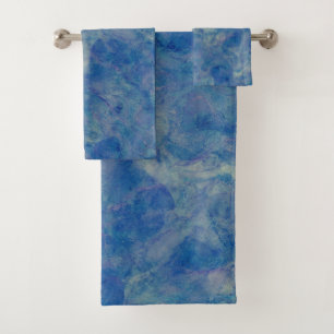 Blue & Pink Marble Acrylic Abstraction Bath Towel Set