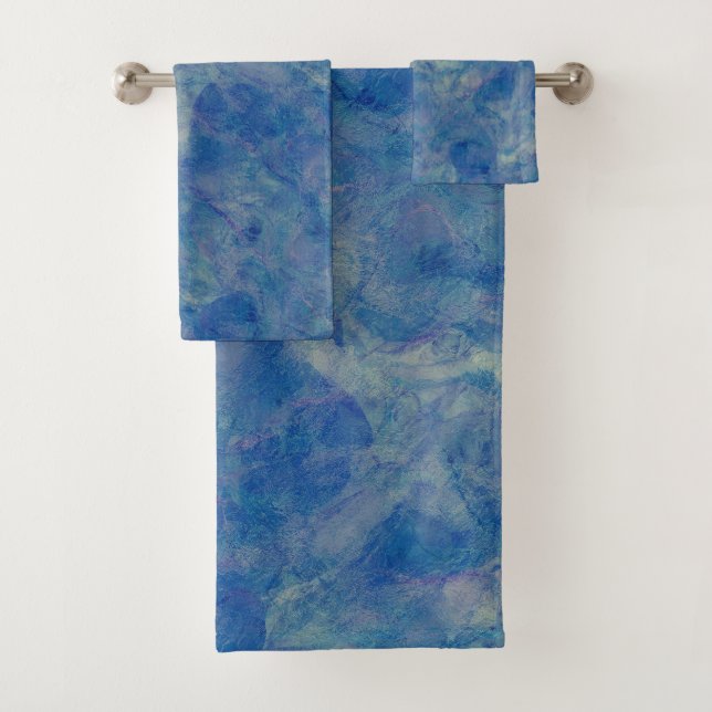 Blue & Pink Marble Acrylic Abstraction Bath Towel Set (Insitu)