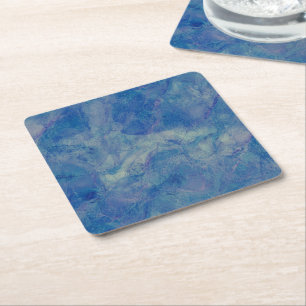 Blue & Pink Marble Acrylic Abstraction Square Paper Coaster