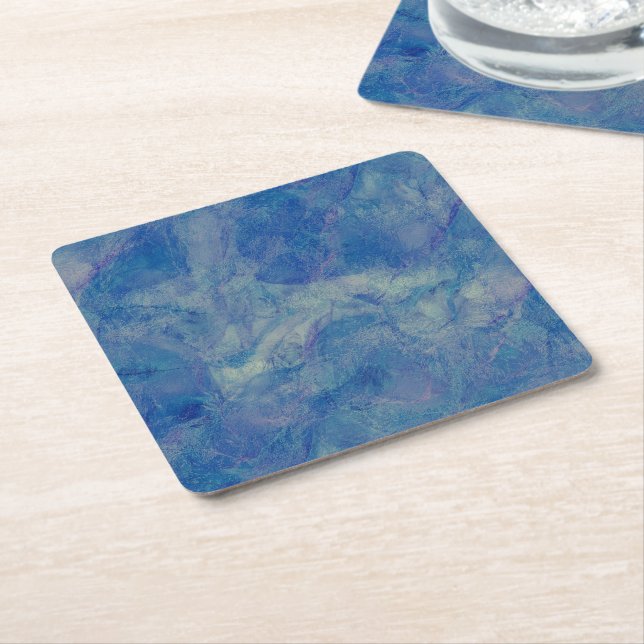 Blue & Pink Marble Acrylic Abstraction Square Paper Coaster (Angled)