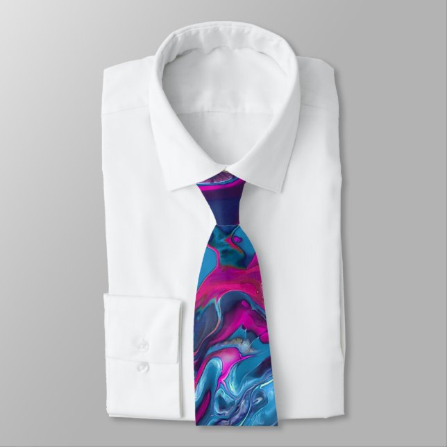 Blue & Pink Marble Acrylic Abstraction Tie (Tied)