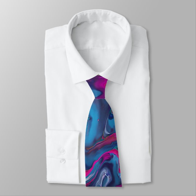 Blue & Pink Marble Acrylic Abstraction   Tie (Tied)