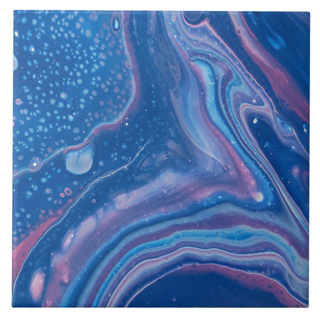 Blue & Pink Marble Agate Abstraction Tile (Front)