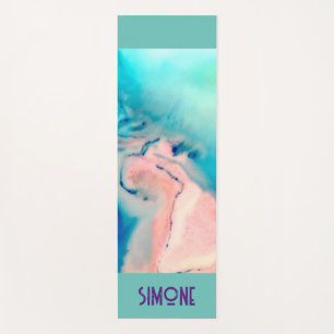 Blue Pink Marble Ink Swirl Yoga Mat – Custom Name 