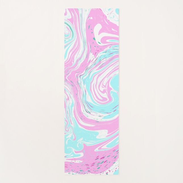 Blue, Pink Marble Swirls Fluid Art Yoga Mat (Front)