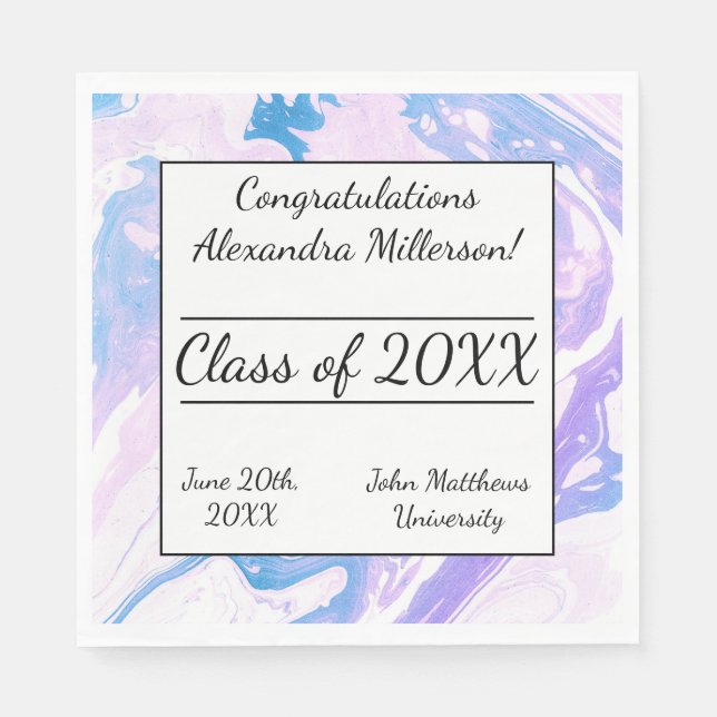 Blue & Pink Marbled Paint Tie Dye Paper Napkins (Front)