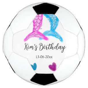 blue pink mermaid watercolor add name birthday football